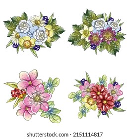 Flores puestas. Colección de elementos florales