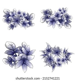 Flores puestas. Colección de elementos florales