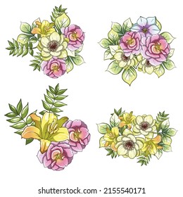 Flowers set. Collection of floral elements