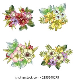 Flores puestas. Colección de elementos florales