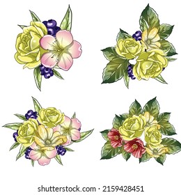 Flores puestas. Colección de elementos florales