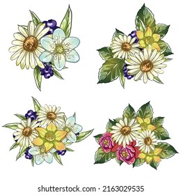 Flores puestas. Colección de elementos florales