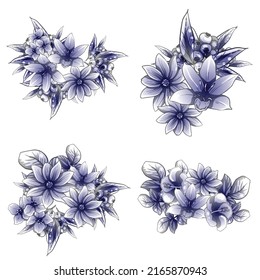 Flores puestas. Colección de elementos florales