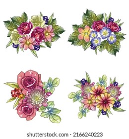 Flores puestas. Colección de elementos florales