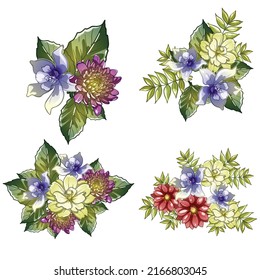 Flores puestas. Colección de elementos florales