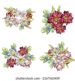 Flores puestas. Colección de elementos florales