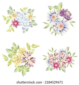 Flores puestas. Colección de elementos florales