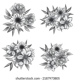 Flores puestas. Colección de elementos florales