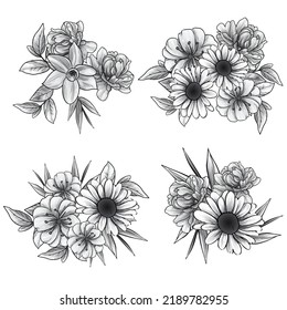 Flores puestas. Colección de elementos florales