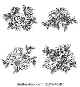 Flores puestas. Colección de elementos florales