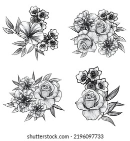 Flores puestas. Colección de elementos florales