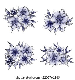 Blumengarnitur. Sammlung von Blumenelementen