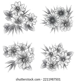 Flores puestas. Colección de elementos florales