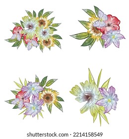 Flores puestas. Colección de elementos florales