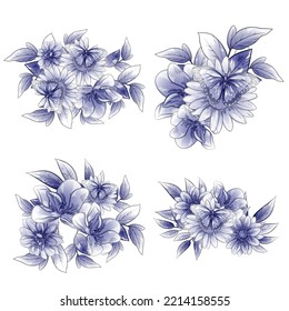 Flores puestas. Colección de elementos florales
