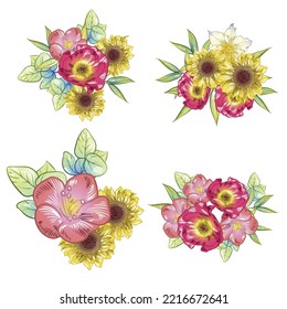 Flores puestas. Colección de elementos florales