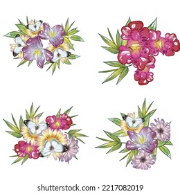 Flores puestas. Colección de elementos florales
