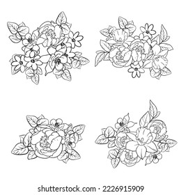 Flores puestas. Colección de elementos florales