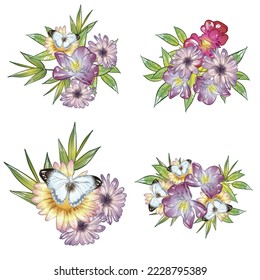 Flores puestas. Colección de elementos florales