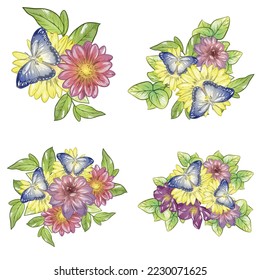 Flores puestas. Colección de elementos florales