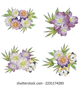 Flores puestas. Colección de elementos florales