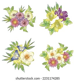 Flores puestas. Colección de elementos florales