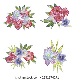 Flores puestas. Colección de elementos florales