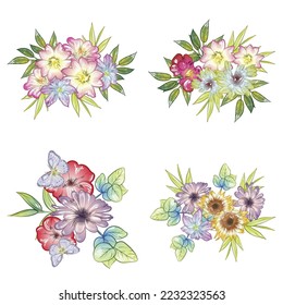 Flowers set. Collection of floral elements