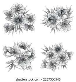 Flores puestas. Colección de elementos florales