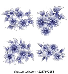 Flores puestas. Colección de elementos florales