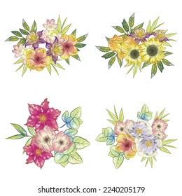 Flores puestas. Colección de elementos florales