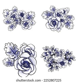 Flores puestas. Colección de elementos florales