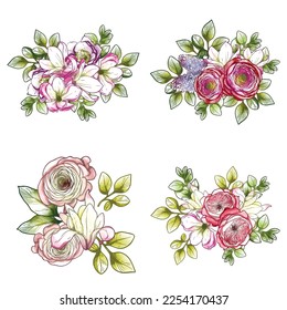 Flowers set. Collection of floral elements