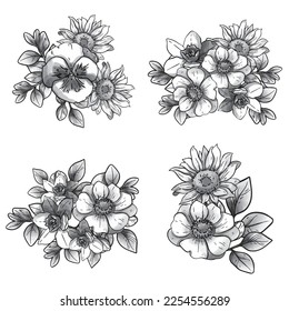 
Flores puestas. Colección de elementos florales