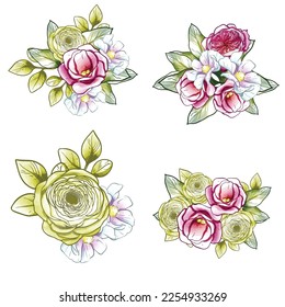 Flores puestas. Colección de elementos florales