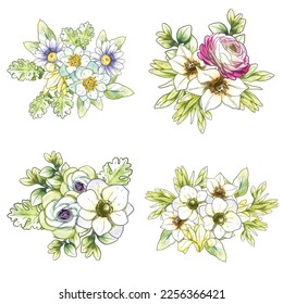 Flores puestas. Colección de elementos florales