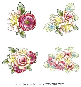 Flores puestas. Colección de elementos florales