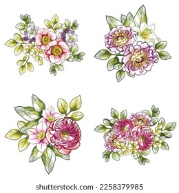 Flowers set. Collection of floral elements