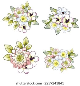 Blumengarnitur. Sammlung von Blumenelementen
