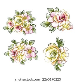 Flores puestas. Colección de elementos florales