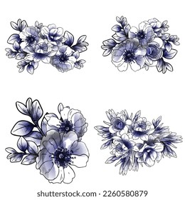 Blumengarnitur. Sammlung von Blumenelementen