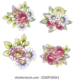 Flores puestas. Colección de elementos florales