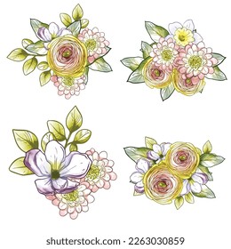 Flowers set. Collection of floral elements