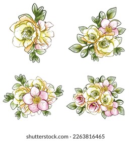 Flores puestas. Colección de elementos florales