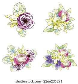Flowers set. Collection of floral elements