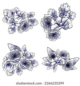 Flowers set. Collection of floral elements
