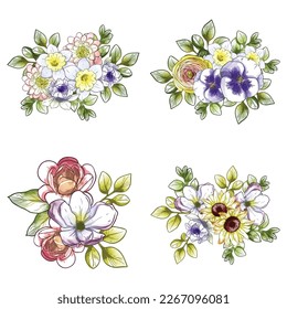 Blumengarnitur. Sammlung von Blumenelementen