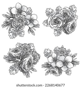 Flowers set. Collection of floral elements