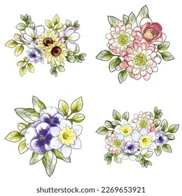 Flowers set. Collection of floral elements