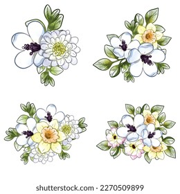 Flowers set. Collection of floral elements